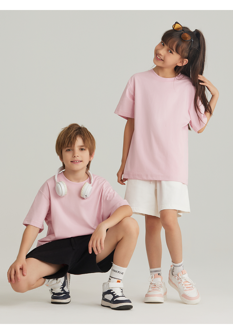 UTB002+BK7 Solona children cool technology loose round neck T-shirt pure cotton terry shorts sweatpants