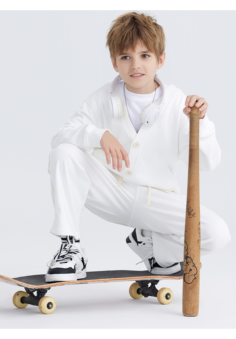 BW23+BK26 Boys and girls button cardigan casual V-neck jacket two-bar sports trousers