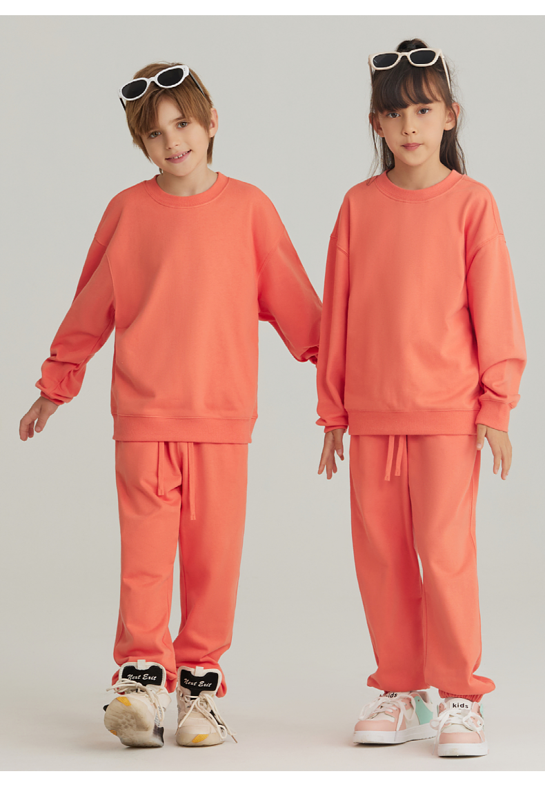 BW13+BK16 330g Spring and Autumn Boys and Girls Cotton Round Neck Sweatshirt and Pants Set