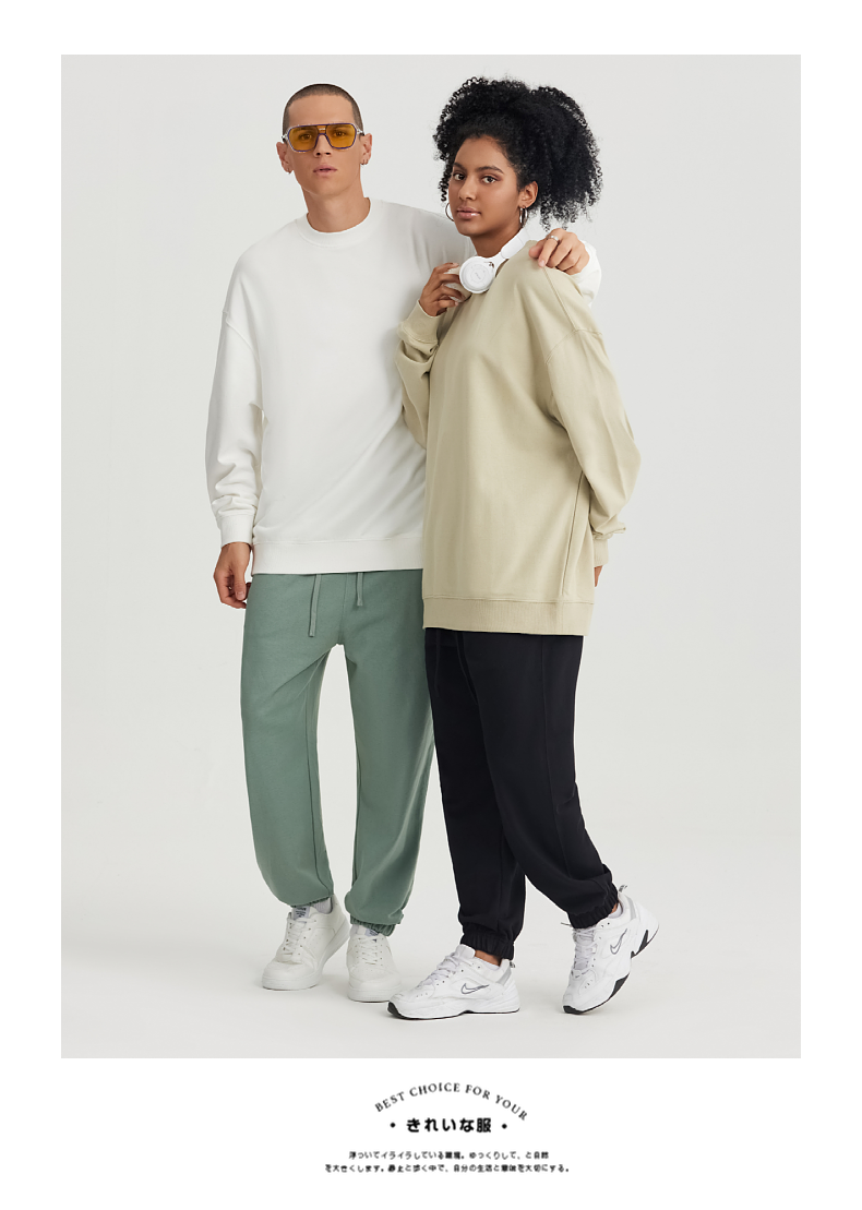 W1+K8 Autumn and Winter Men and Women Cotton Terry Round Neck Sweatshirt Sports Casual Sweatpants Couple Set