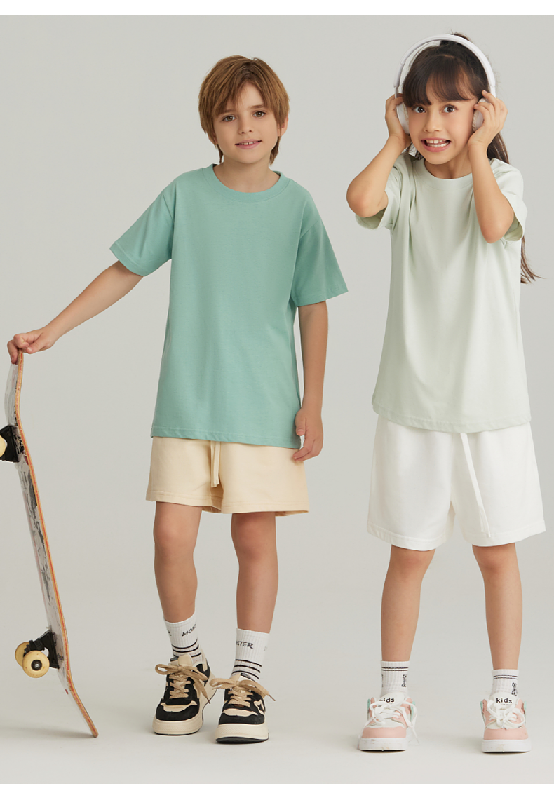 BT100+BK7 Cool Cotton Children Round Neck T-shirt Casual Sports Terry Shorts