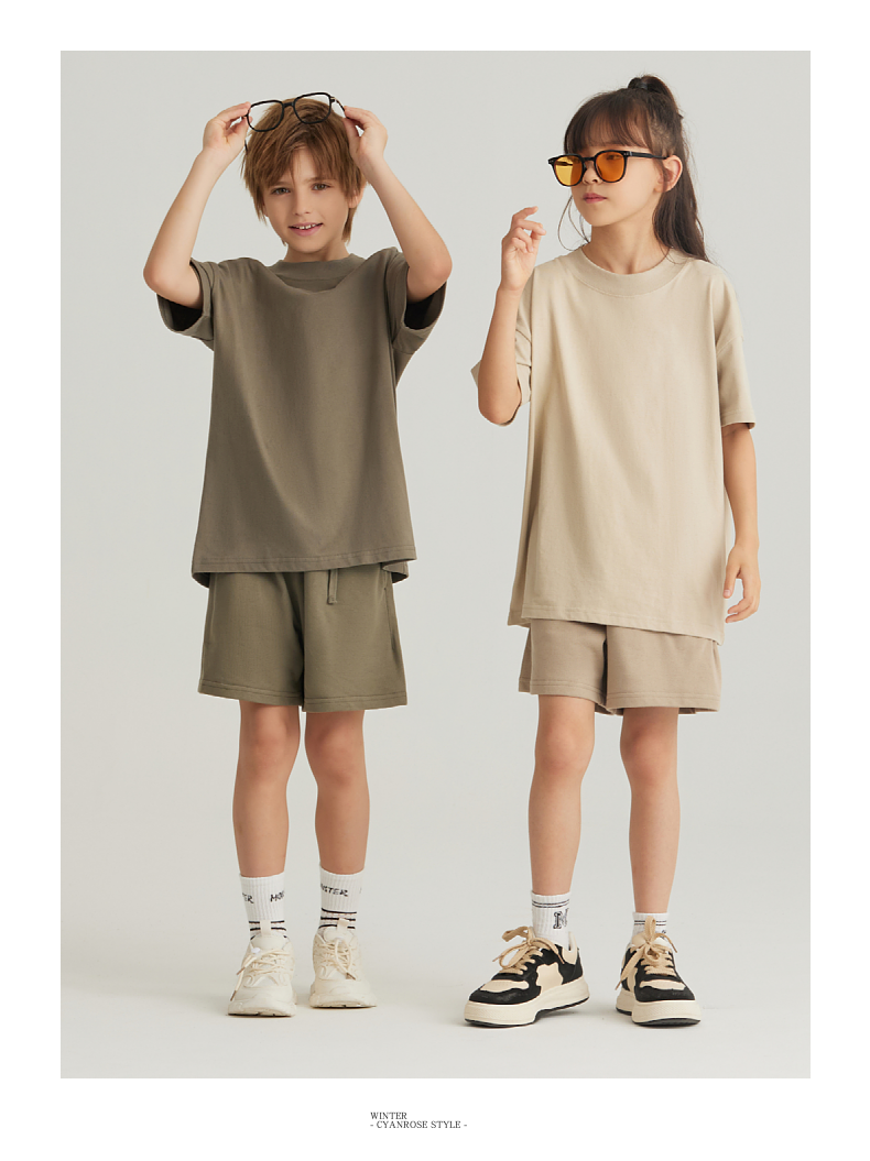 BT039+T031 245g small collar wide thread trendy brand pure cotton parent-child short sleeves