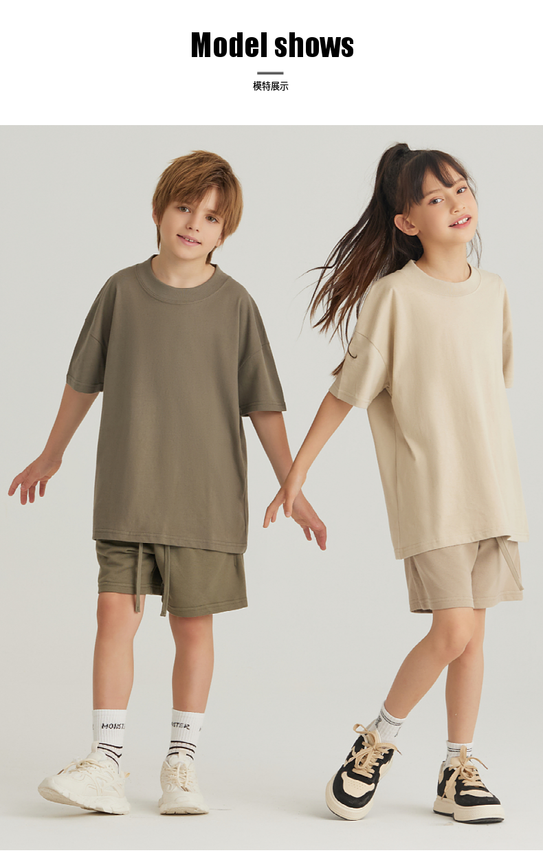 BT039+T031 245g small collar wide thread trendy brand pure cotton parent-child short sleeves