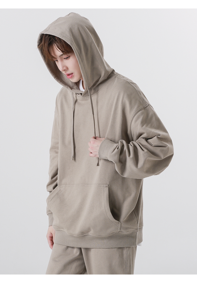 W2 330G new pure cotton terry drop shoulder style trendy hooded sweatshirt