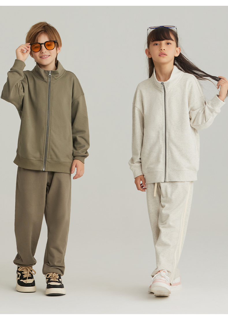 BW25+BK26 Boys and girls spring and autumn stand collar zipper cardigan jacket two stripes sports casual trousers