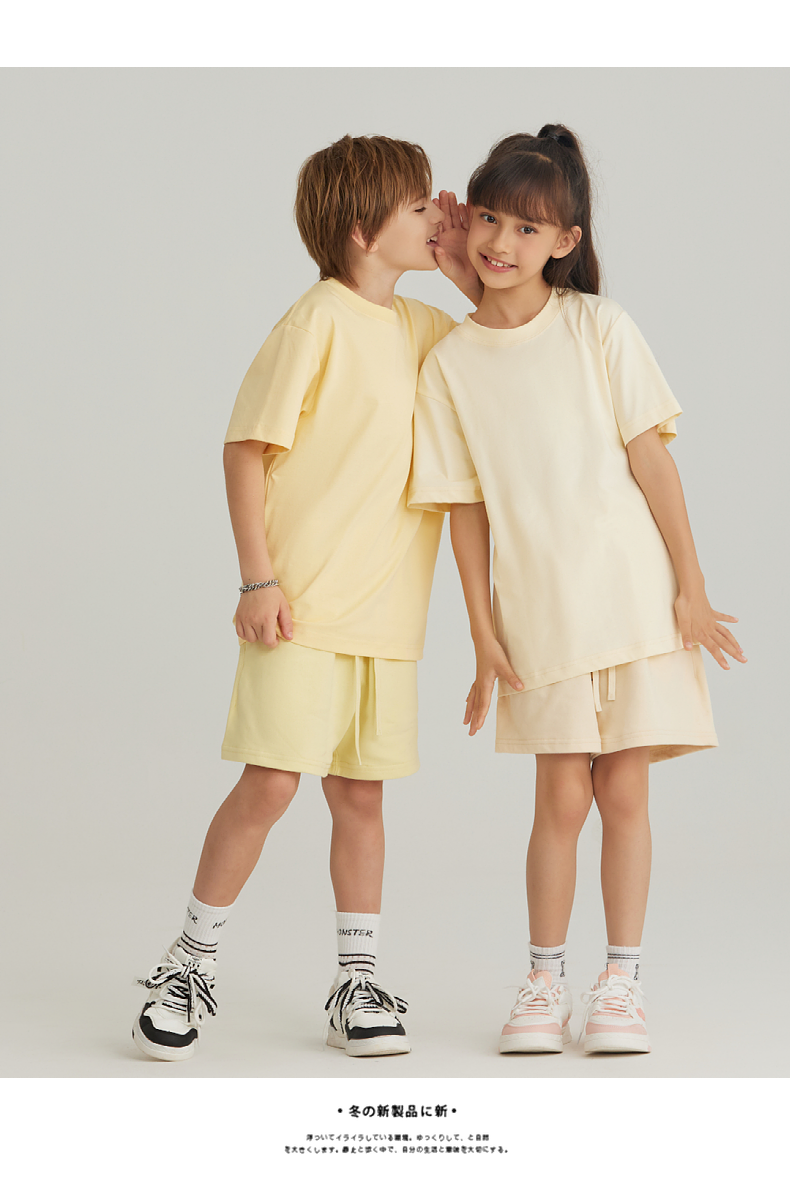 UTB002+BK7 Solona children cool technology loose round neck T-shirt pure cotton terry shorts sweatpants