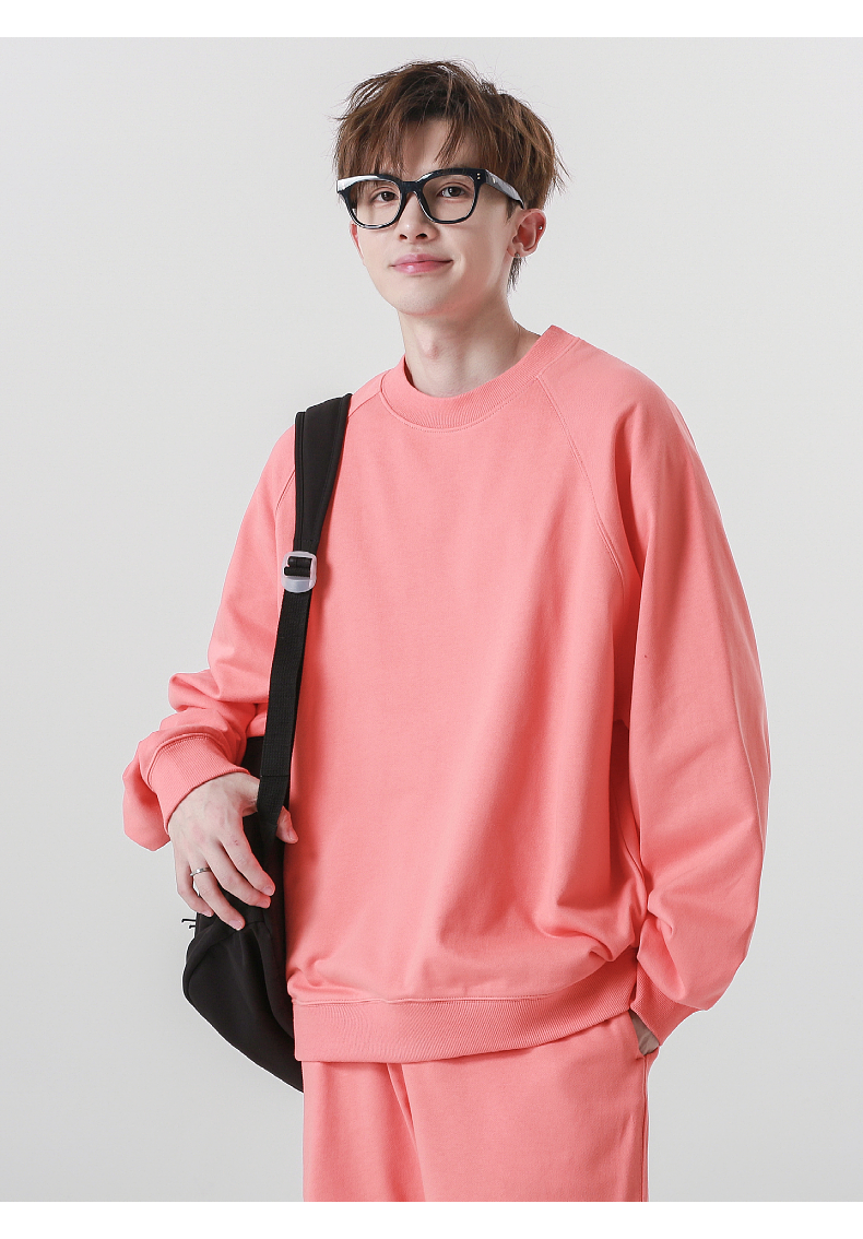 W4 330g pure cotton terry wide ribbed raglan shoulder drop neck sweatshirt