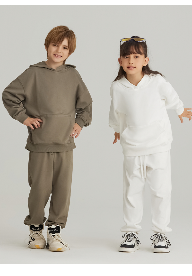 BW14+BK16 330g children pure cotton terry hooded sweatshirt and trousers suit