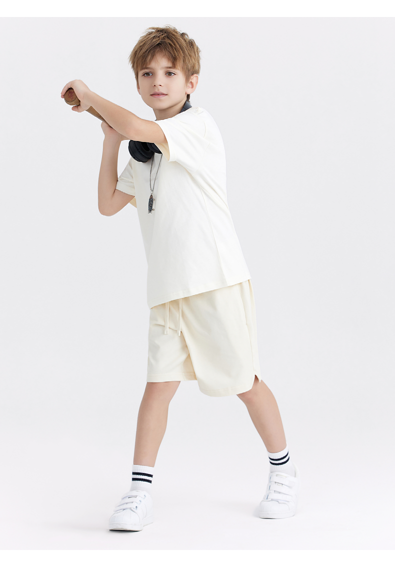 BT100+BK7 Cool Cotton Children Round Neck T-shirt Casual Sports Terry Shorts