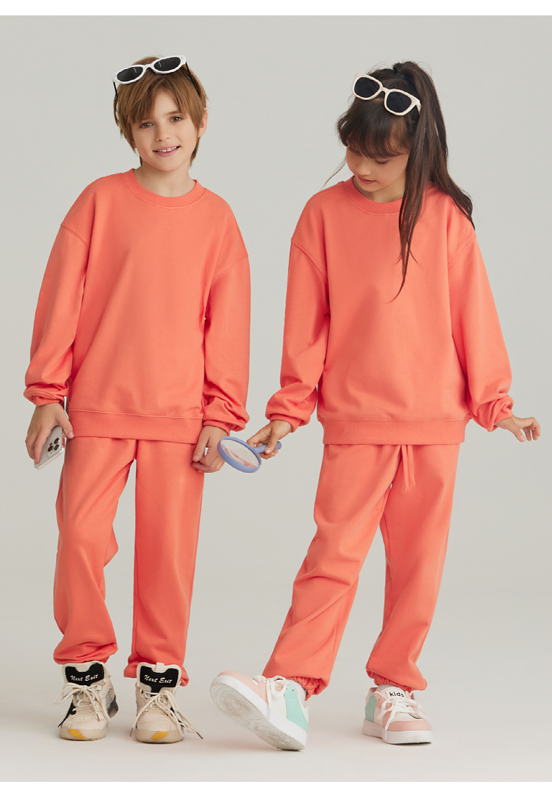 BW13+BK16 330g Spring and Autumn Boys and Girls Cotton Round Neck Sweatshirt and Pants Set