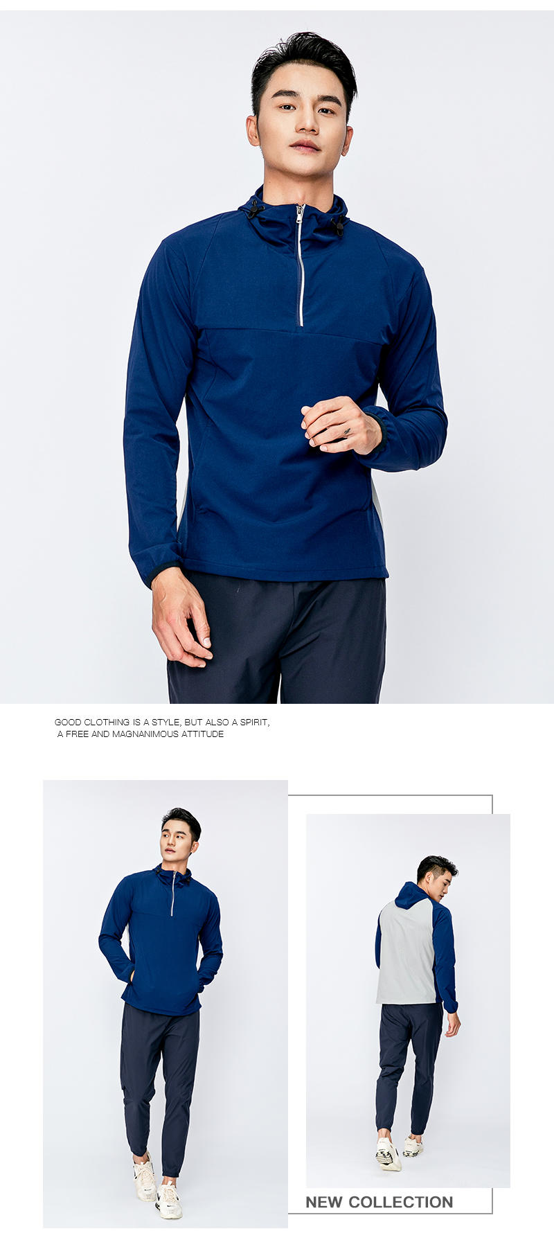 8409 Half-pull single-layer hoodie