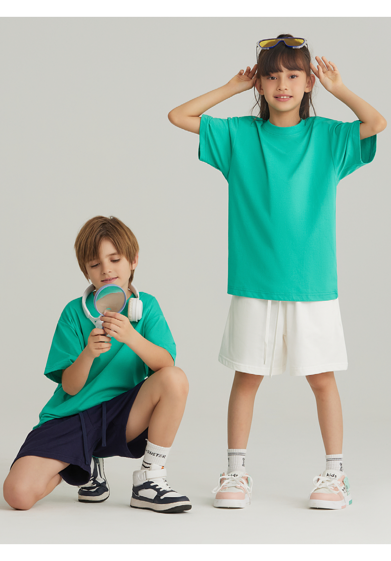 UTB002+BK7 Solona children cool technology loose round neck T-shirt pure cotton terry shorts sweatpants