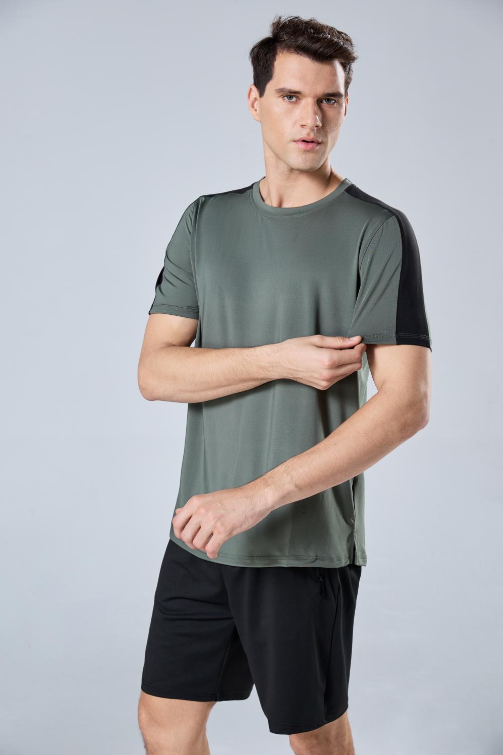 9006 Colorblock Plain Crew Neck T-Shirt