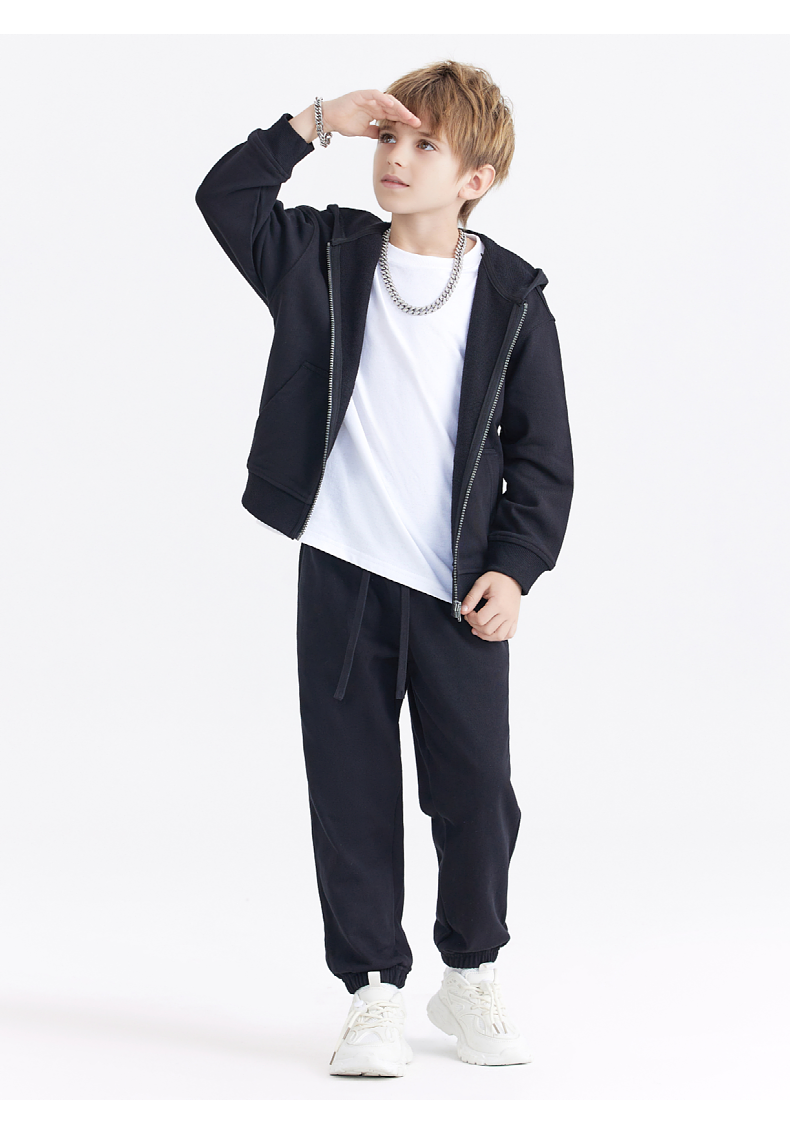 BW15+BK16 Children Cotton Terry Zipper Jacket and Pants Set