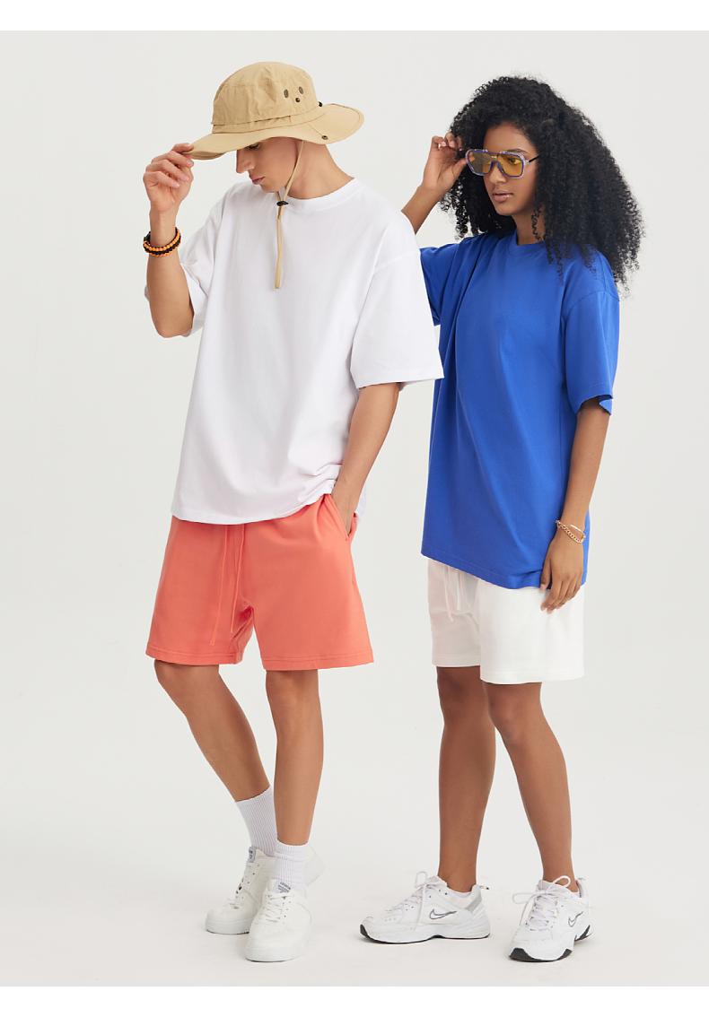 BT034+T030 245g American trendy couple wear family wear pure cotton loose short T