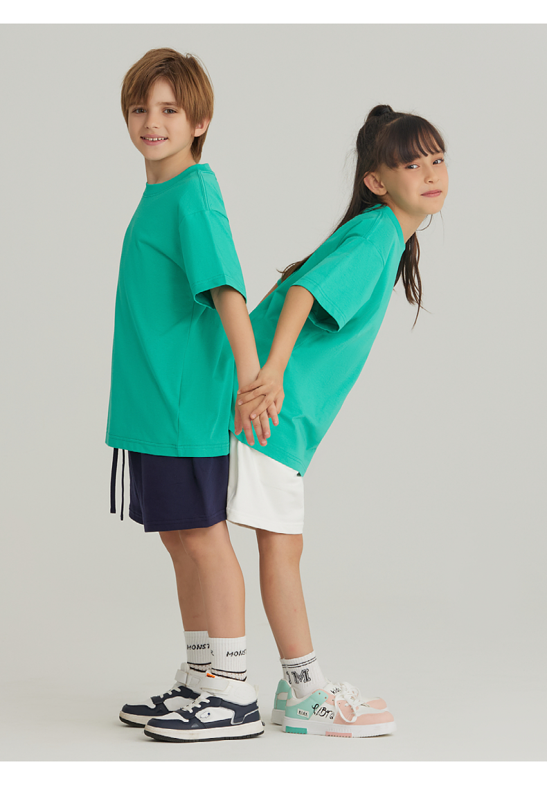 UTB002+BK7 Solona children cool technology loose round neck T-shirt pure cotton terry shorts sweatpants