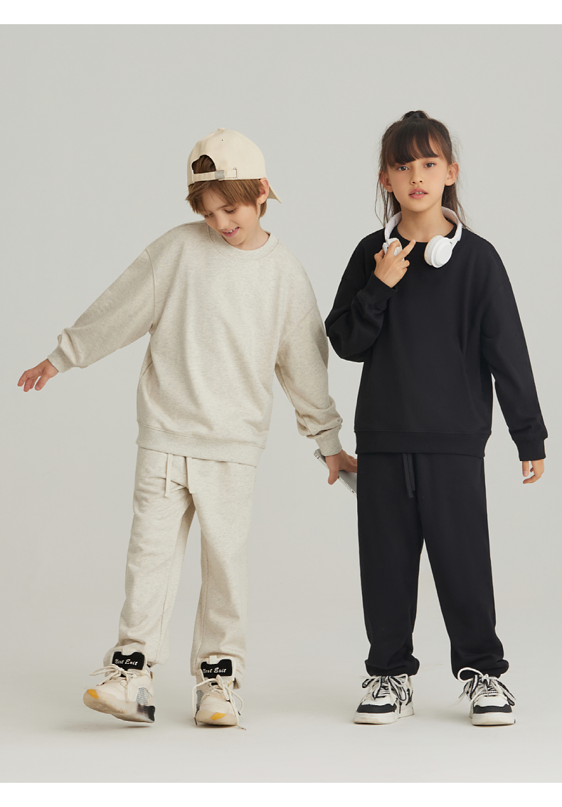 BW13+BK16 330g Spring and Autumn Boys and Girls Cotton Round Neck Sweatshirt and Pants Set