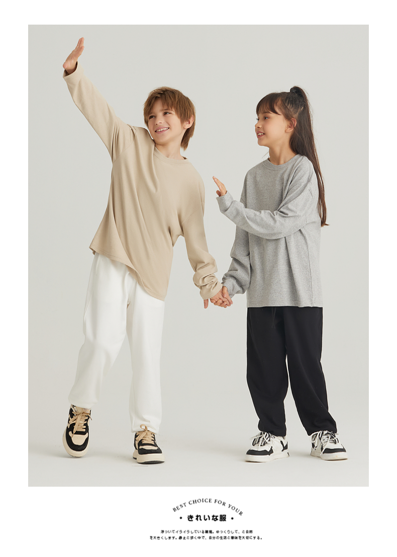 BT015+T023 240g parent-child family size heavyweight cotton long-sleeved T-shirt