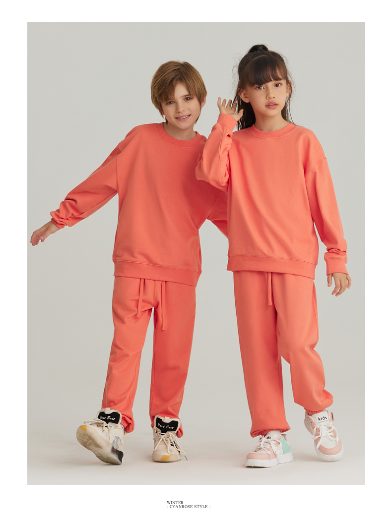 BW13+BK16 330g Spring and Autumn Boys and Girls Cotton Round Neck Sweatshirt and Pants Set