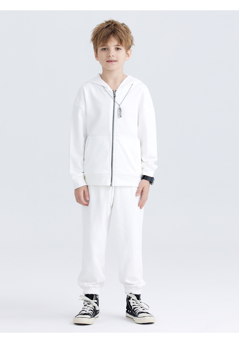 BW15+BK16 Children Cotton Terry Zipper Jacket and Pants Set