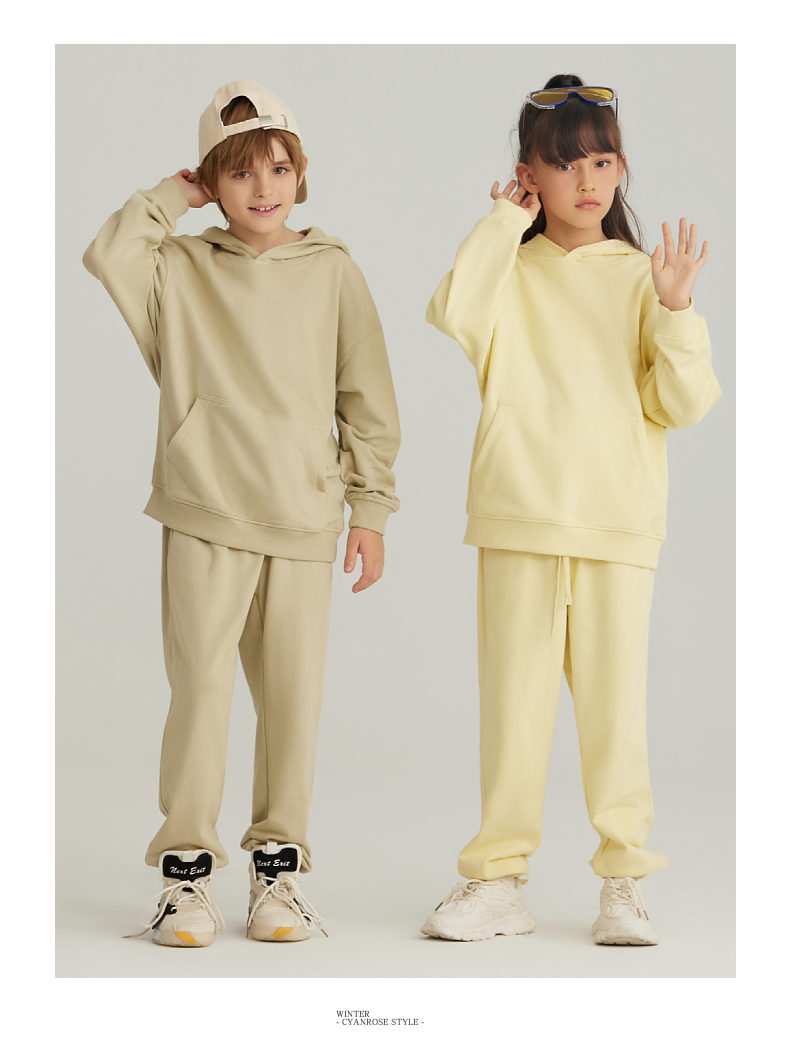 BW14+BK16 330g children pure cotton terry hooded sweatshirt and trousers suit