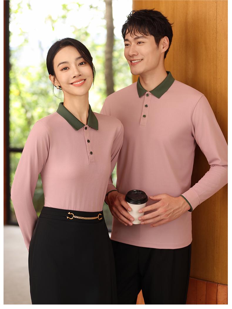 TS-2225 Light luxury color matching collar POLO long sleeve lapel