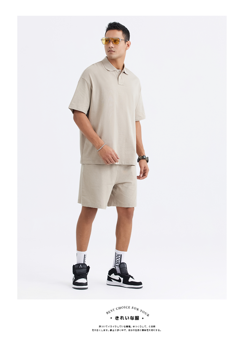 P056 275g heavyweight polo shirt spring and summer ins trend solid color loose short sleeves