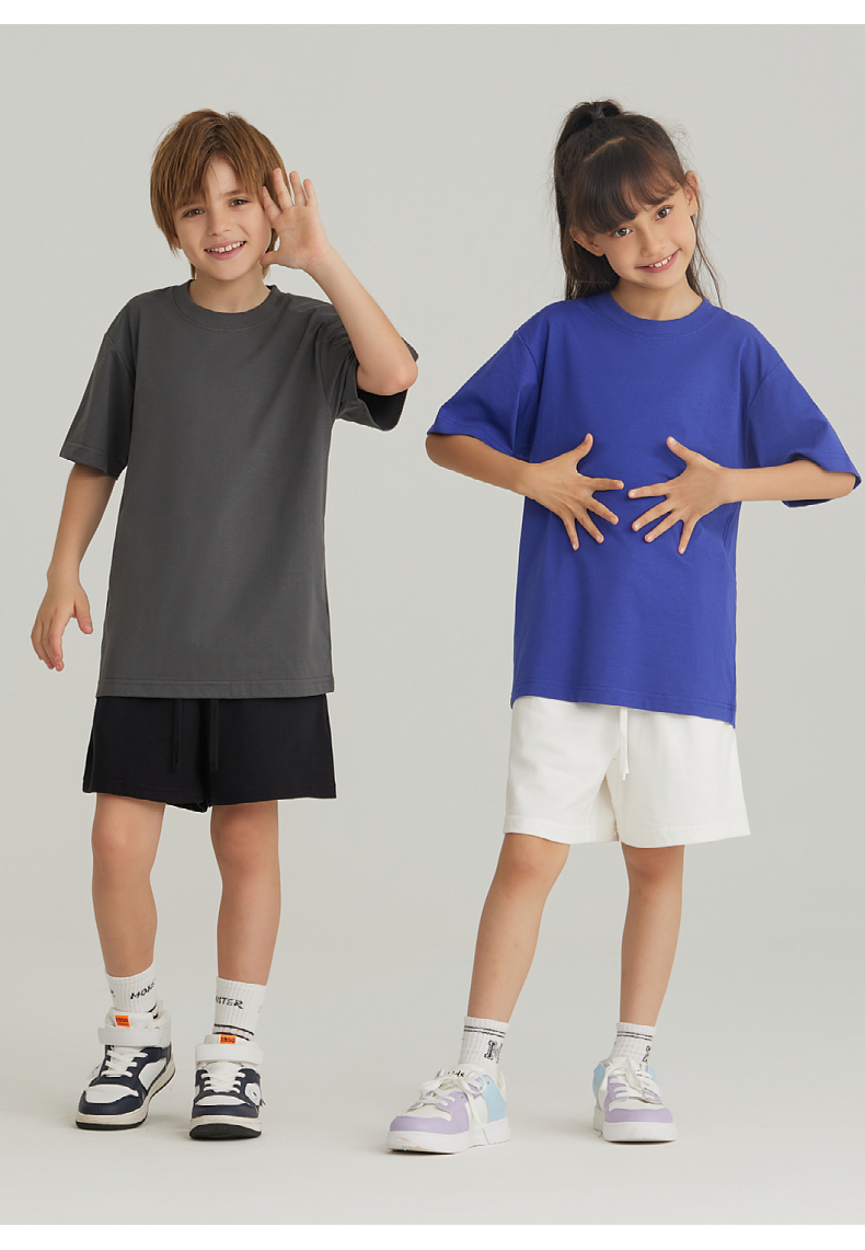 UTB002+BK7 Solona children cool technology loose round neck T-shirt pure cotton terry shorts sweatpants