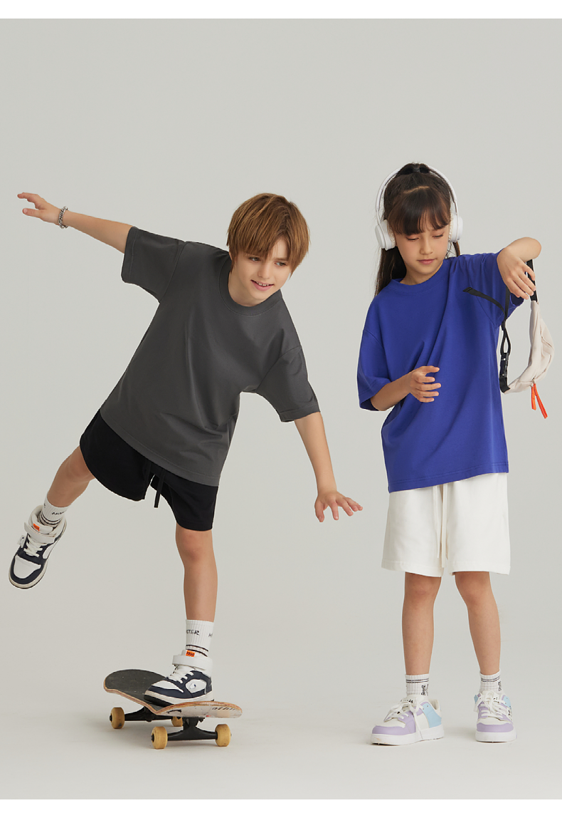 UTB002+BK7 Solona children cool technology loose round neck T-shirt pure cotton terry shorts sweatpants