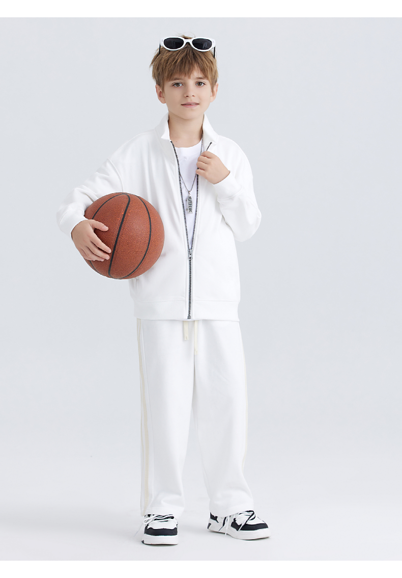 BW25+BK26 Boys and girls spring and autumn stand collar zipper cardigan jacket two stripes sports casual trousers