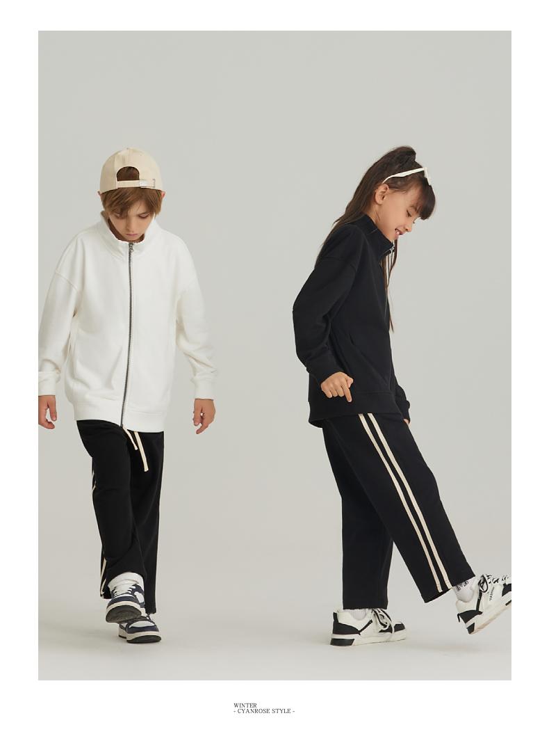 BW25+BK26 Boys and girls spring and autumn stand collar zipper cardigan jacket two stripes sports casual trousers