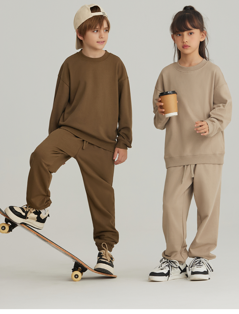 BW13+BK16 330g Spring and Autumn Boys and Girls Cotton Round Neck Sweatshirt and Pants Set