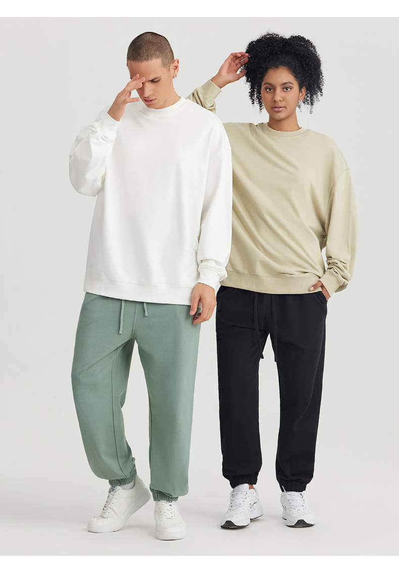 W1+K8 Autumn and Winter Men and Women Cotton Terry Round Neck Sweatshirt Sports Casual Sweatpants Couple Set