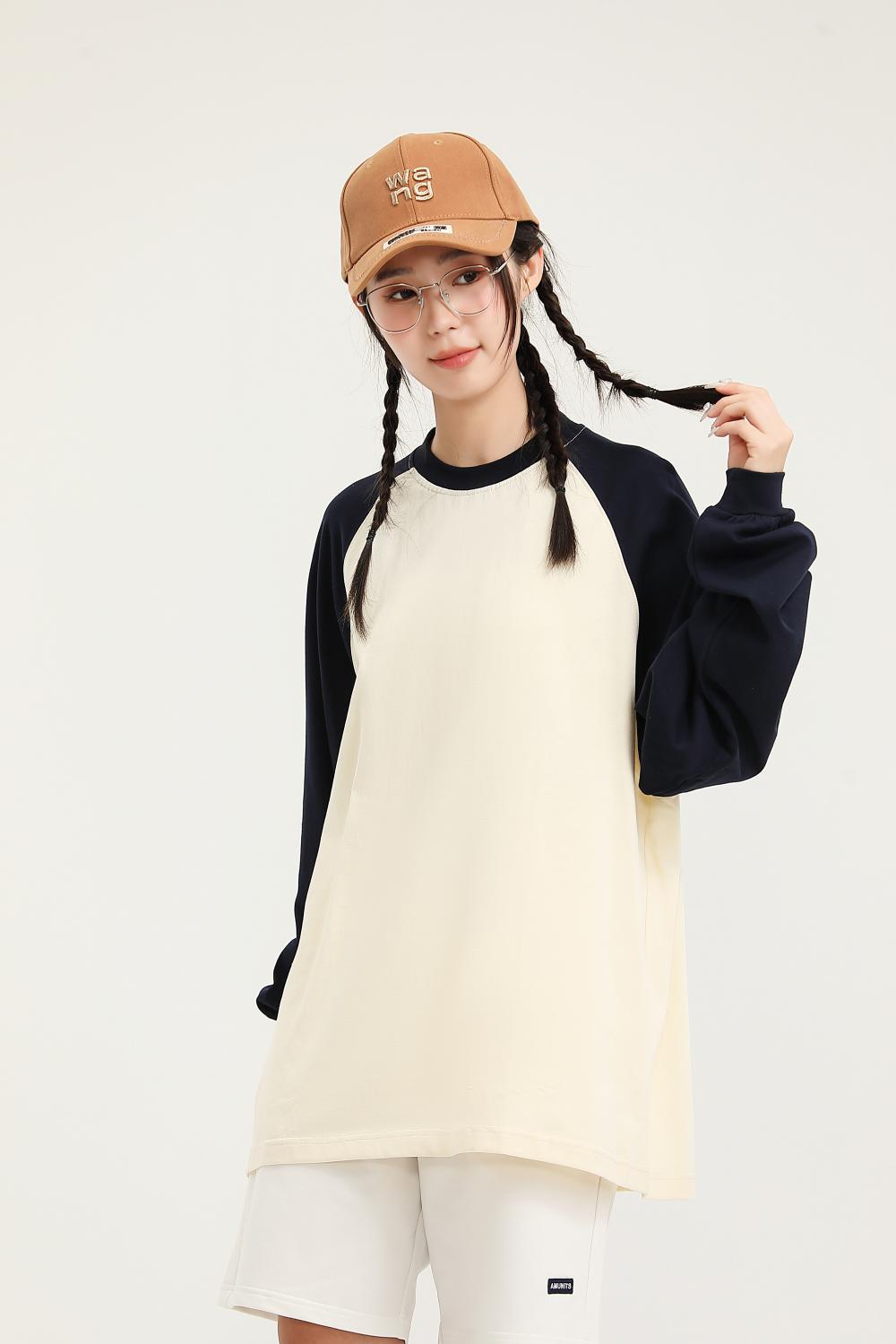 8619# Pure cotton trendy brand raglan long sleeves/250g