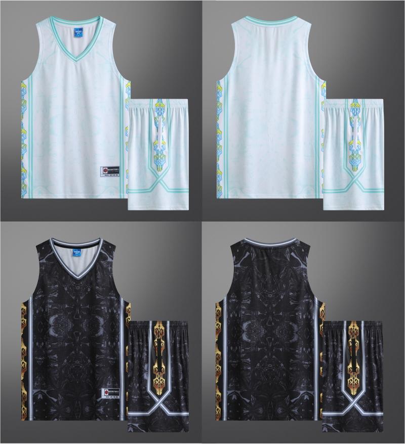 223104# Children basketball uniform set double pockets full body printing