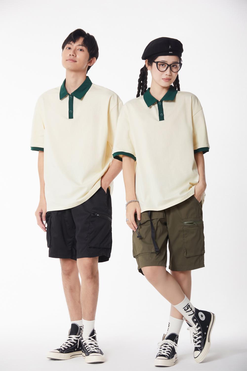 78019#240g Fashion brand drop shoulder contrast color POLO shirt