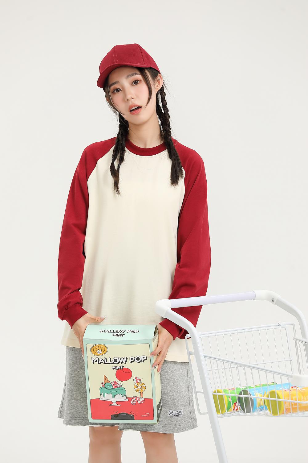 8619# Pure cotton trendy brand raglan long sleeves/250g