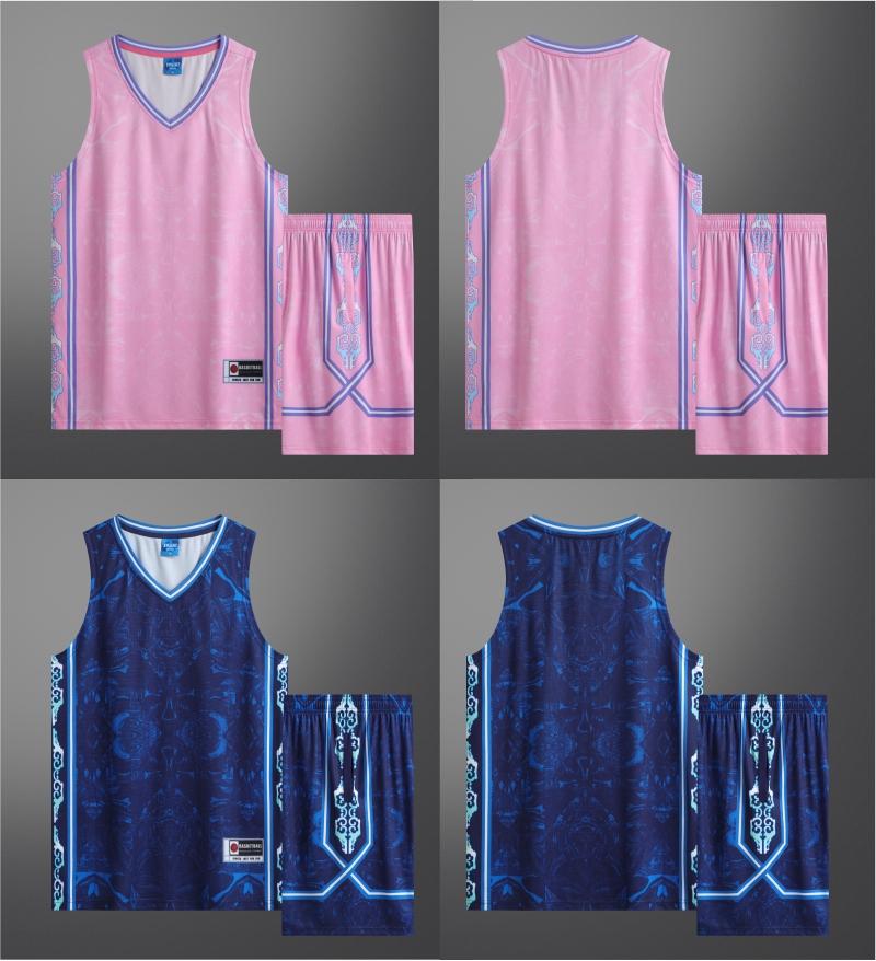 223103# Adult basketball uniform set double pockets full body printing