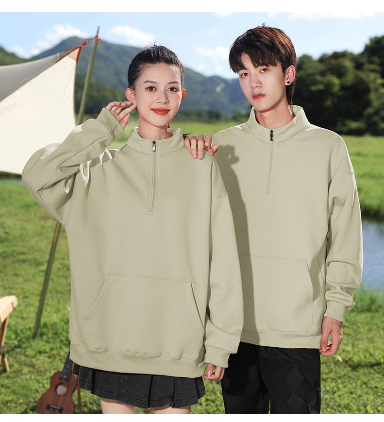 366#600g drop shoulder cotton long staple cotton thick stand collar short zipper polar fleece