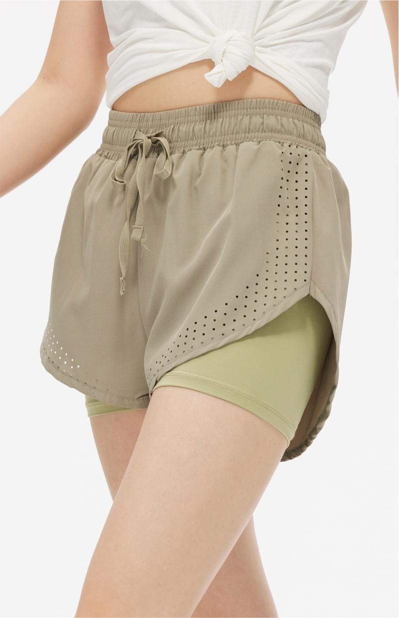 029# Women Double-layer Shorts Three-quarter Pants