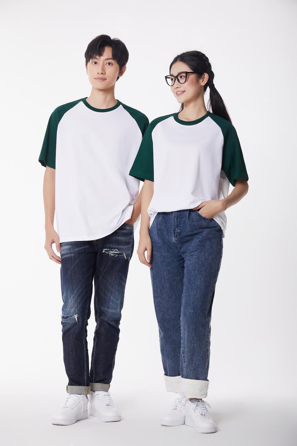 2409# Trendy brand raglan sleeves stitching round neck T-shirt