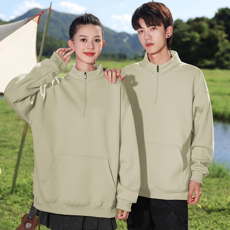 366#600g drop shoulder cotton long staple cotton thick stand collar short zipper polar fleece