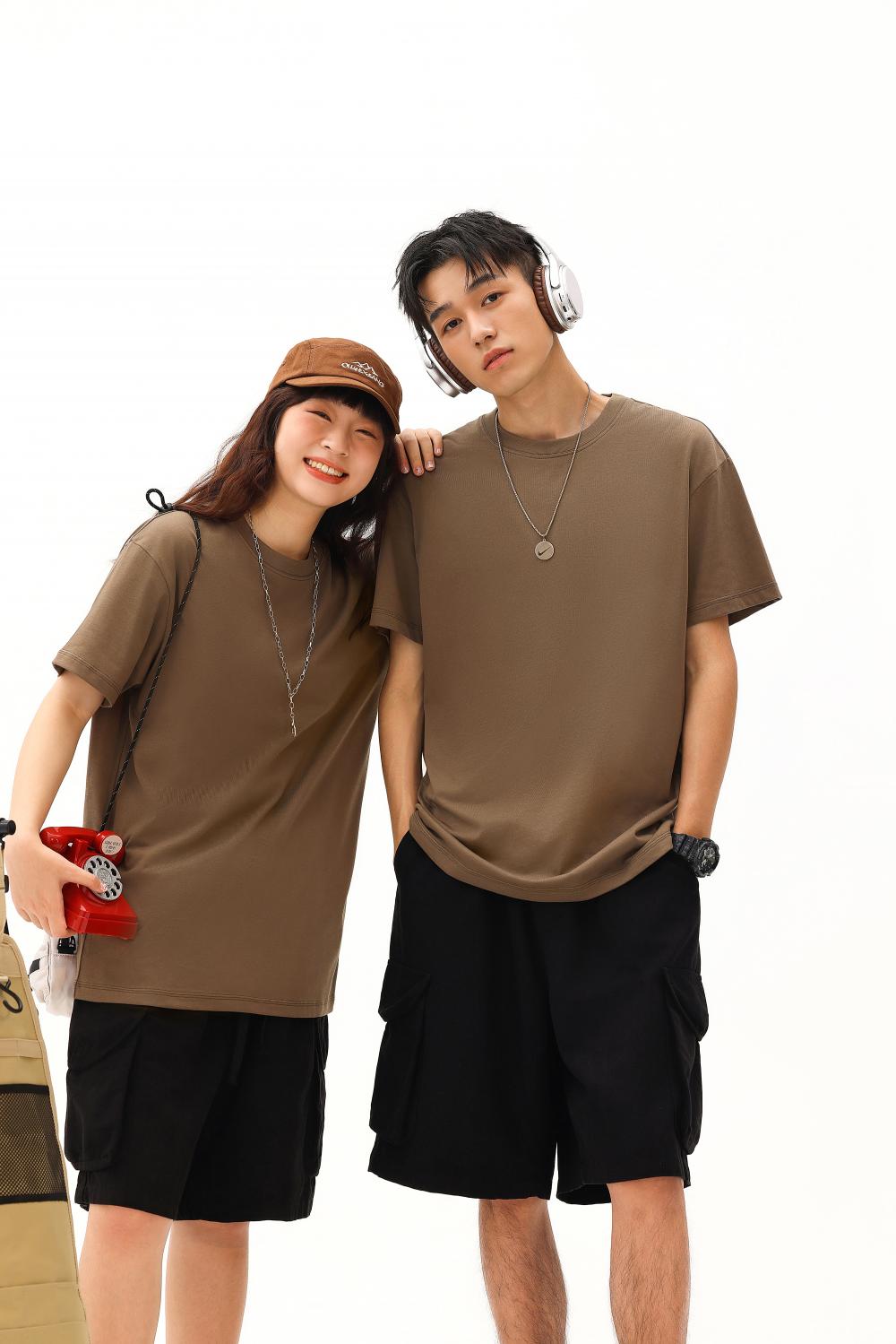 7715#40s double yarn/drop shoulder round neck T-shirt/230g