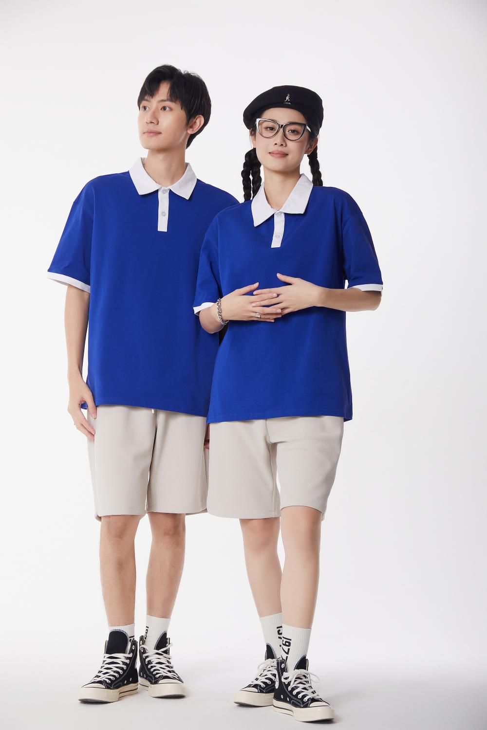 78019#240g Fashion brand drop shoulder contrast color POLO shirt