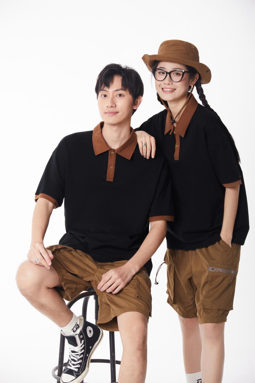 78019#240g Fashion brand drop shoulder contrast color POLO shirt