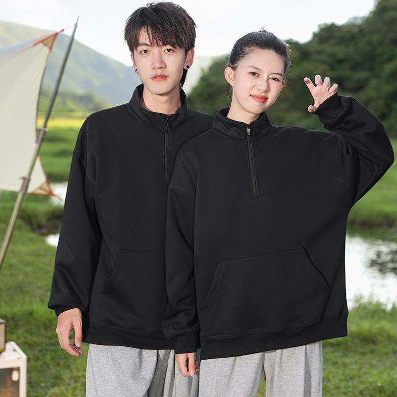 366#600g drop shoulder cotton long staple cotton thick stand collar short zipper polar fleece