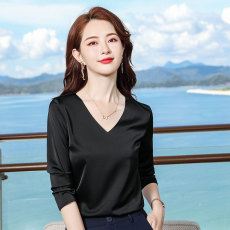 Acetate V-neck suit for women with long sleeves DR1-9932