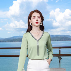 Acetate V-neck temperament suit women long-sleeved bottoming shirt DR1-9935