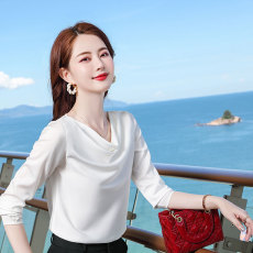 Acetate sway collar temperament women long-sleeved bottoming shirt DR1-9980