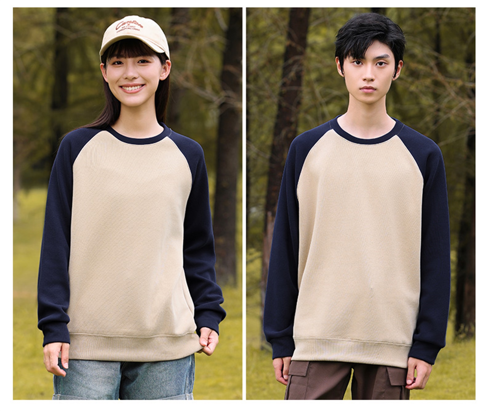 330g new oxygen cotton thin color matching round neck sweatshirt W07-CX-8806